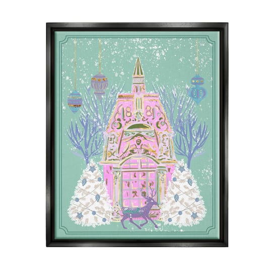 Stupell Industries Pastel Holiday Snowy Architecture Framed Floater Canvas Wall Art